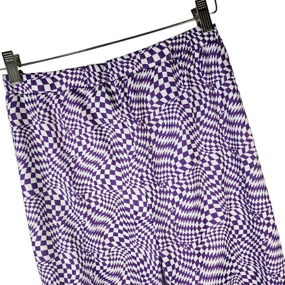 SHEIN Purple Op Art Groovy Bell Bottoms Flared High Waist Pants - Picture 8 of 11